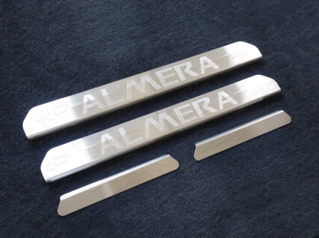 Nissan Almera 2014-Накладки на пороги (лист шлифованный надпись Almera)	